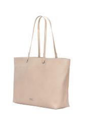 Beżowa groszkowana torebka shopper TOREC-1252-1B(Z26), widok produktu skosem na jasnym tle.