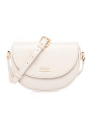 Kremowa skórzana mała torebka TORES-1260-0B(W26), widok produktu z przodu na białym tle.