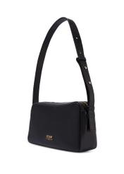 Czarna skórzana torebka damska TORES-1277-9I(W26) - widok produktu po skosie, na białym tle. 