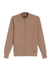 Sweter męski na suwak w kolorze karmelu SWEMT-0169-24(Z25)- widok produktu z przodu na białym tle. 