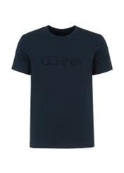 Granatowy T-shirt męski z logo TSHMT-0090-69(W23)