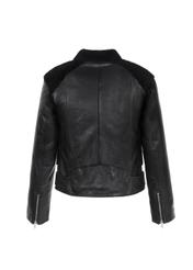 Women's black leather jacket with collar KURDS-0200-5337(Z19)-02