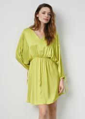 Limonkowa sukienka mini z bufiatymi rękawami SUKDT-0201-52(W24)