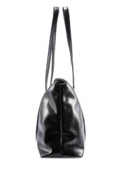 Czarna torebka shopper damska TOREC-1206-9F(W26) - widok produktu z boku, na białym tle. 