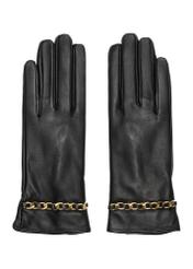 Black leather women's gloves REKDS-0090-99(Z24)