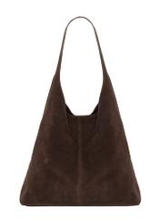 Brązowa zamszowa torebka shopper TORES-1403-1H(Z26). Widok od tyłu na białym tle.