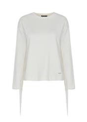 Biała bluza damska z frędzlami BLZDT-0072-12(W22)-03