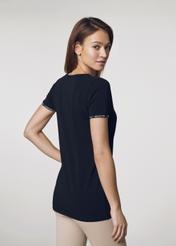 Czarny T-shirt z dekoltem V damski TSHDT-0061-99(W21)-03