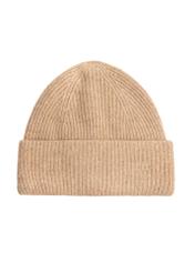 Beżowy zestaw czapka i szalik z wiskozy ZESTD-0012-81(Z25) - widok czapki z przodu na białym tle. 