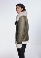 Green leather short women's sheepskin coat KOZDS-0085-3173(Z24)-04