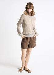 Beżowy ażurowy sweter damski SWEDT-0159-81(W22)-03