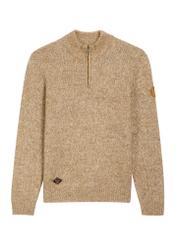Camelowy sweter męski z wełną SWEMT-0218-1D(Z26), widok produktu z przodu na białym tle.