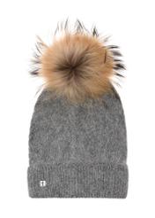 Gray women's winter hat with pompom CZADT-0040B-91(Z24)