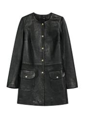 Czarna skórzana kurtka damska KURDS-0583-99(W26), widok produktu z przodu na białym tle.