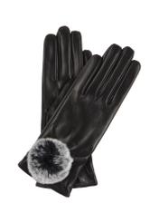 Skórzane rękawiczki damskie z pomponem REKDS-0033-99(Z23)