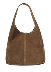 Zamszowa shopperka damska khaki TORES-1177-57(Z25), widok produktu z tyłu na białym tle.  