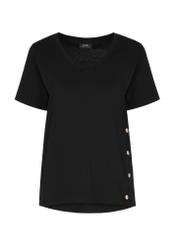 Czarny T-shirt damski z rozcięciem TSHDT-0121-99(W24)