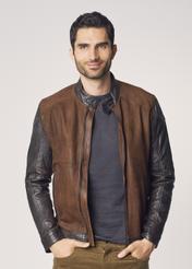 Skórzana kurtka męska z efektem used look KURMS-0250-1154(Z21)-01