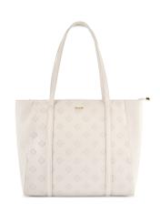 Kremowa torebka shopper z monogramem TOREC-1160-0B(W26), widok produktu z przodu na białym tle.