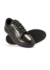 Skórzane czarne buty sportowe BUTYM-0508-99(Z25), widok produktu od góry i boku na białym tle.