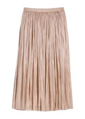 Błyszcząca spódnica damska midi SPCDT-0130-1B(W26), widok produktu z przodu na białym tle.