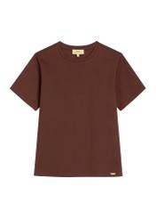 Brązowy bawełniany T-shirt damski TSHDT-0165-1H(Z26), widok produktu z przodu na białym tle.