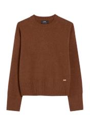 Brązowy sweter damski SWEDT-0242-89(Z25), widok produktu od przodu na białym tle.
