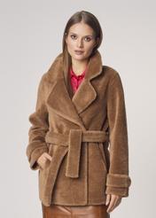 Women's wool fur coat with belt FUTDW-0006-24(Z22)-01