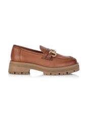 Brown leather women's loafers on the platform BUTYD-1098-87(Z24)-03