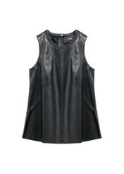 Czarna skórzana bluzka damska KOSDS-0008-99(W26) - widok produktu z przodu, na białym tle. 