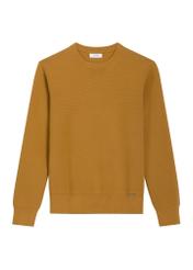 Musztardowy sweter męski SWEMT-0217-2D(Z26), widok produktu z przodu na białym tle.
