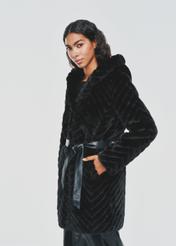 Black women's fur coat with belt   FUTDP-0046-99(Z24)-03