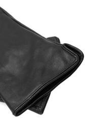 Skórzane brązowe rękawiczki damskie REKDS-0001A-89(Z25), zbliżenie na detal produktu, widok na białym tle.