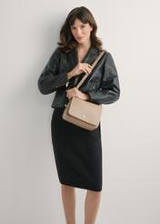 Beżowa skórzana torebka damska TORES-0911F-1B(W26)