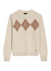 Wełniany sweter męski w romby SWEMT-0216-1A(Z26), widok produktu z przodu na białym tle.