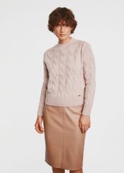 Beige women's sweater with decorative weave SWEDT-0210-81(Z24)-03