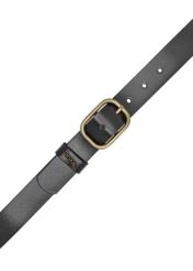 Skórzany pasek damski w kolorze czarnym PASDS-0335-99(W26), widok produktu z góry na białym tle.