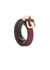 Fuksjowy skórzany pasek damski PASDS-0321-5E(W26) - widok produktu lekko po skosie, na białym tle. 