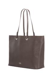 Brązowa groszkowana torebka shopper TOREC-1252-1I (Z26). Widok na bok skosem na białym tle.