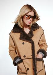 Long women's sheepskin coat in camel color KOZDP-0011-24(Z24)-03