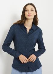 Granatowa koszula damska w drobną wilgę KOSDT-0089-69(W22)