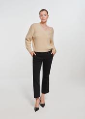 Women's beige V-neck sweater SWEDT-0162-82(Z24)-02