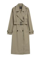 Długi szałwiowy płaszcz damski KURDT-0512-8F(W26) - widok produktu z przodu, na białym tle.