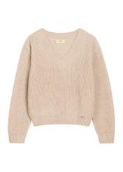 Sweter damski w kolorze chłodnego beżu SWEDT-0162-1J(Z26), widok produktu z przodu na białym tle.