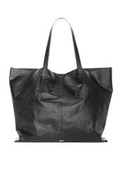 Czarna duża skórzana torebka shopper TORES-1354-99(Z26), widok produktu z przodu na białym tle.