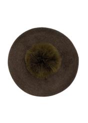 Women's beret with a pompom in khaki CZADT-0180-55(Z24)-02