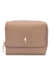 Mały różowy skórzany portfel damski PORES-0802H-5D(W26), widok produktu z przodu na białym tle.