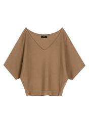 Camelowa bluzka damska BLUDT-0201-1D(W26), widok produktu od przodu na białym tle.