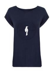 Wydłużony granatowy T-shirt damski TSHDT-0067-69(W21)-02