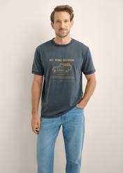 Ciemnogranatowy bawełniany T-shirt męski z nadrukiem TSHMT-0162-7E(Z26)